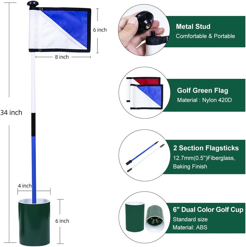 KONDAY Golf Flagstick 3ft,Golf Flag Hole Cup Set Double-Sided Putting Green Flags for Backyard Putting Green Driving Range Practice Two-Section Design Portable - Image 2